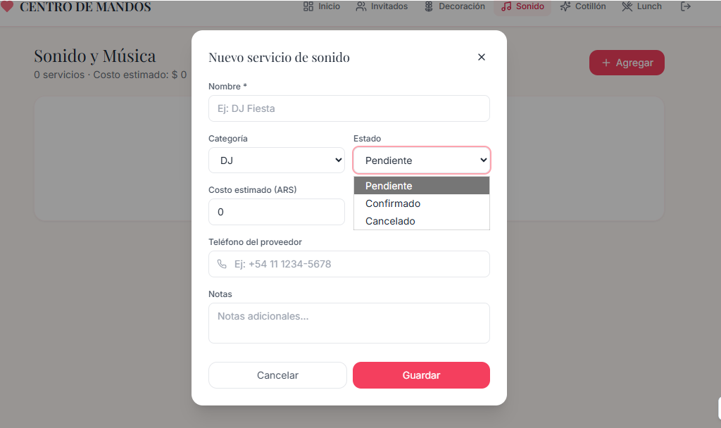 Dream Planner — Módulo Sonido y DJ