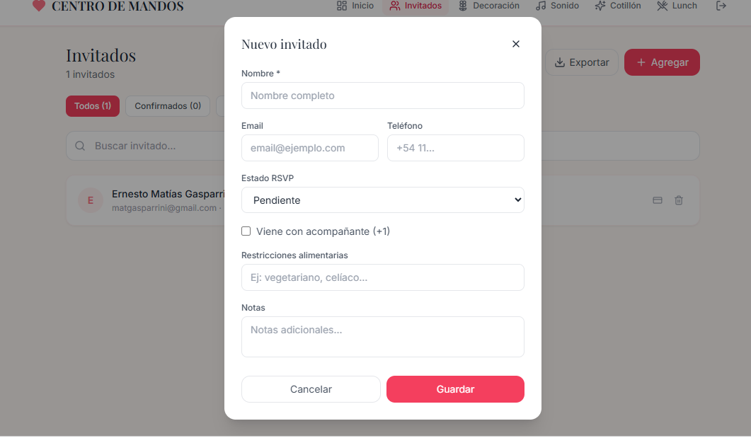 Dream Planner — Módulo Invitados con RSVP